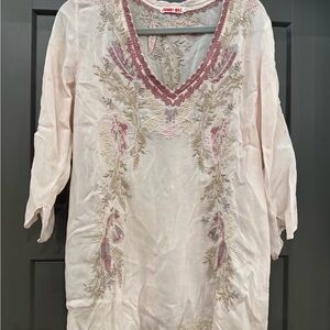 Johnny Was Pink and Cream Embroidered Tunic size L